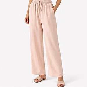 💖 Women's Pink Wide-Leg Linen Pants with Elastic Waist One Size